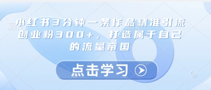 小红书3分钟一条作品精准引流创业粉300+，打造属于自己的流量帝国-旺仔资源库