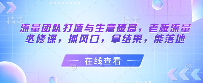 流量团队打造与生意破局，老板流量必修课，抓风口，拿结果，能落地-旺仔资源库
