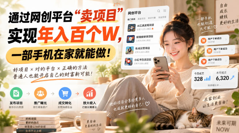 靠卖网创项目变现,一年拿下百万收益!一台手机就能操作!-旺仔资源库