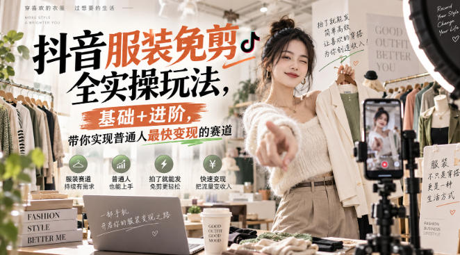 抖音服装免剪全实操玩法，基础+进阶，带你实现普通人最快变现的赛道-旺仔资源库