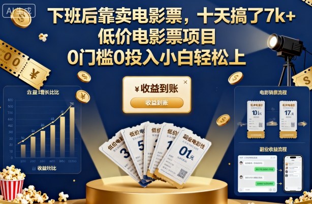 下班后靠卖电影票，十天搞了7k+，低价电影票项目，0门槛0投入小白轻松上手【揭秘】-旺仔资源库