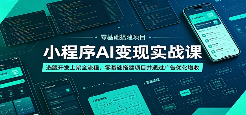 小程序AI变现实战课：选题开发上架全流程，零基础搭建项目并通过广告优化增收-旺仔资源库