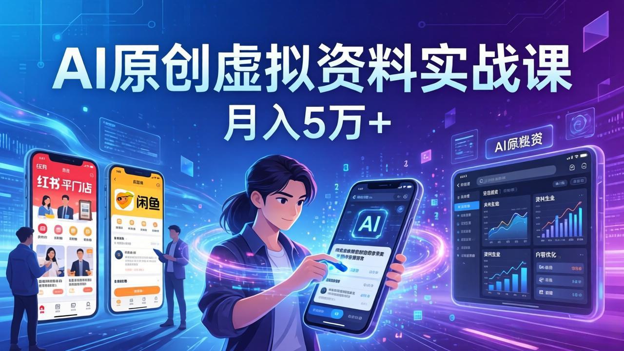 AI原创虚拟资料实战课:2026新机会,小红书闲鱼开店,普通人用AI轻松变现,月入5万+-旺仔资源库
