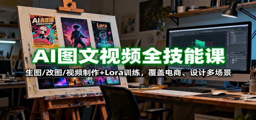 AI图文视频全技能课：生图/改图/视频制作+Lora训练，覆盖电商 、设计多场景-旺仔资源库