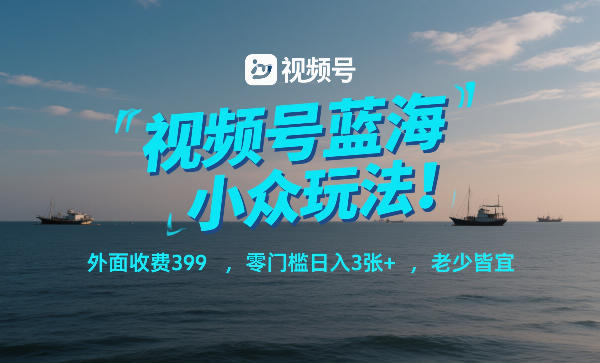 视频号蓝海小众玩法！外面收费399，零门槛日入3张+，老少皆宜-旺仔资源库