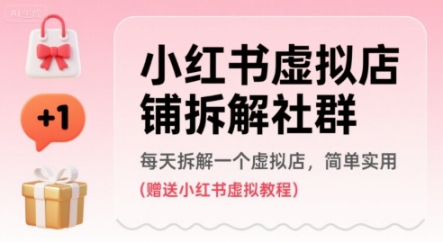 小红书虚拟店铺拆解社群，每天拆解一个虚拟店，简单实用(赠送小红书虚拟教程)-旺仔资源库