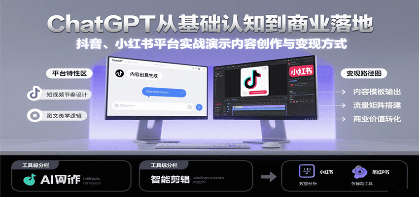 ChatGPT从基础认知到商业落地，实战演示抖音、小红书等平台的内容创作与变现-旺仔资源库