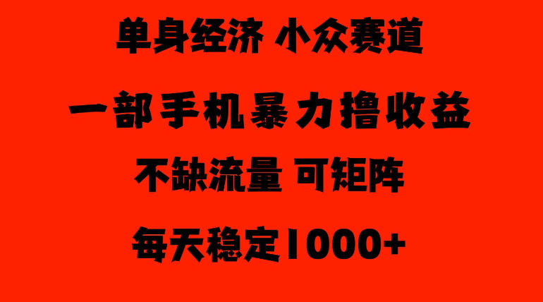26年暴力单身经济,稳定日入500-1k,不缺流量,流量极大,冷门小众赛道,门槛低小白轻松上手【揭秘】-旺仔资源库
