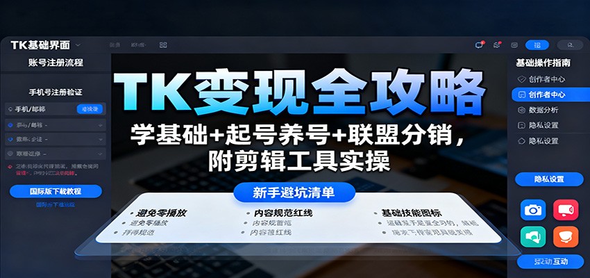 TK变现全攻略：学基础+起号养号+联盟分销，附剪辑工具实操-旺仔资源库