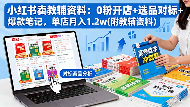 小红书卖教辅资料：0粉开店+选品对标+爆款笔记，单店月入1.2w(附教辅资料-旺仔资源库