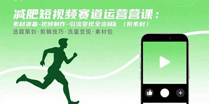 减肥短视频赛道运营课：素材准备-视频制作-引流变现全流程 (附素材-旺仔资源库