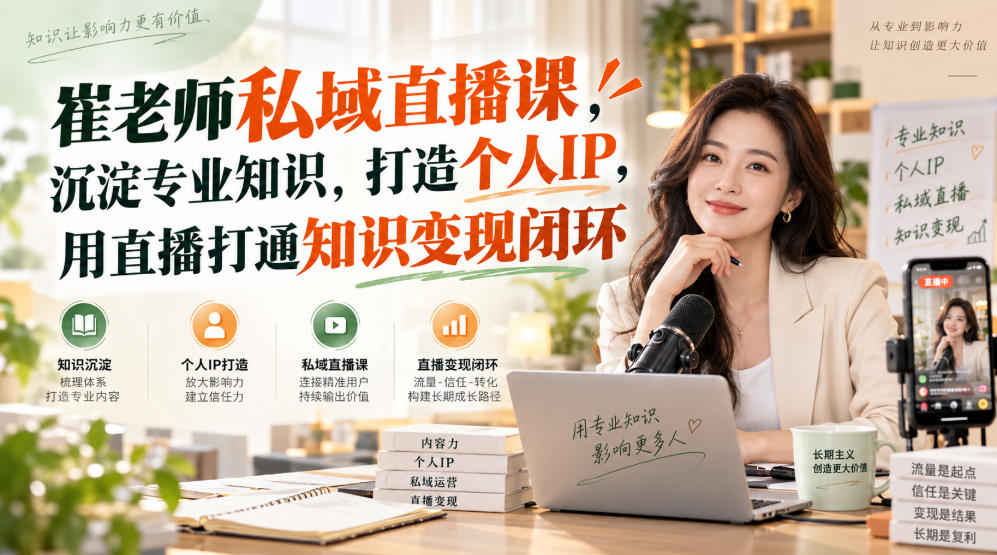 崔老师私域直播课，沉淀专业知识，打造个人IP，用直播打通知识变现闭环-旺仔资源库