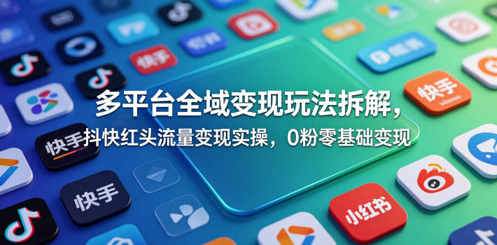 多平台全域变现玩法拆解，抖快红头流量变现实操，0粉零基础变现-旺仔资源库
