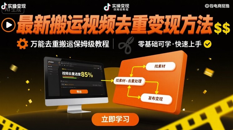 最新搬运视频去重变现方法，万能去重搬运保姆级教程-旺仔资源库