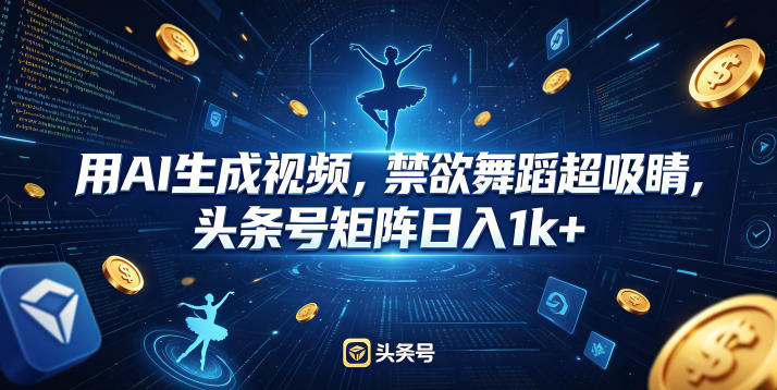 用AI生成视频，禁欲舞蹈超吸睛，头条号矩阵日入1k+-旺仔资源库