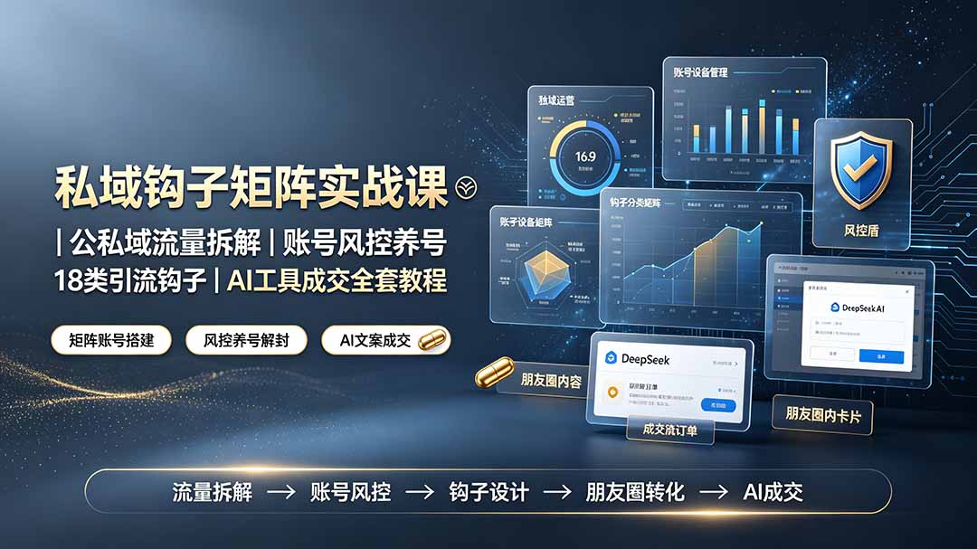 私域钩子矩阵实战课〓公私域流量拆解｜账号风控养号｜18类引流钩子｜AI工具成交全套教程-旺仔资源库