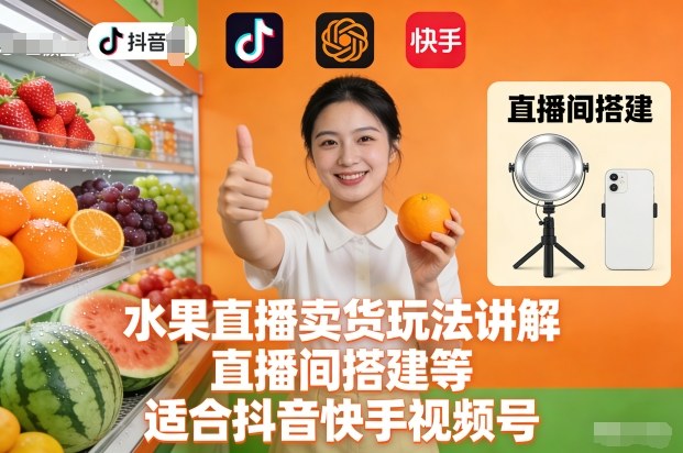 水果直播卖货玩法讲解、直播间搭建等,适合抖音快手视频号-旺仔资源库