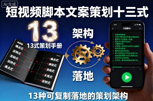 短视频脚本文案策划十三式，13种可复制落地的策划架构-旺仔资源库