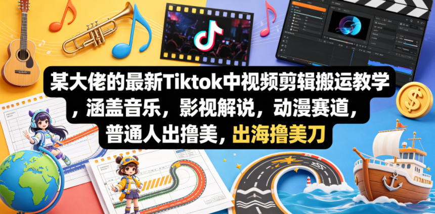 某大佬的最新Tiktok中视频剪辑搬运教学，涵盖音乐，影视解说，动漫赛道，普通人出海撸美刀-旺仔资源库