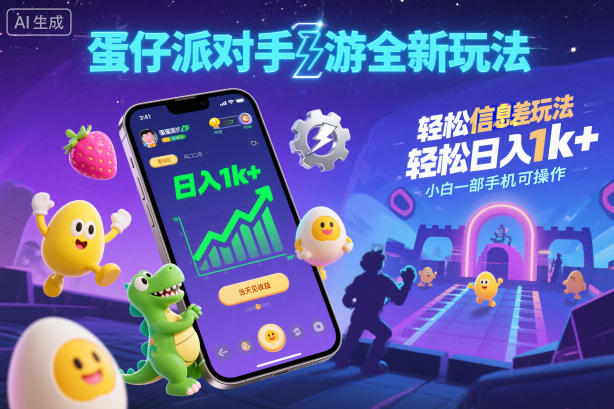 蛋仔派对手游全新玩法，轻松日入1k+，风口信息差玩法，当天见收益，小白一部手机可操作-旺仔资源库