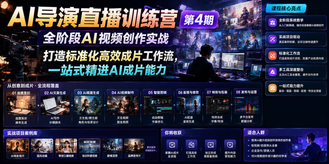 AI导演直播训练营第4期|全阶段AI视频创作实战,打造标准化高效成片工作流,一站式精进AI成片能力-旺仔资源库