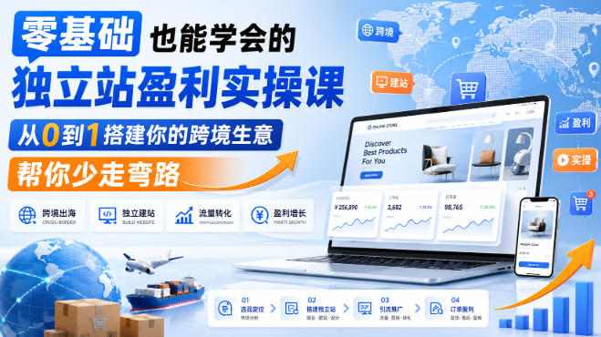 零基础也能学会的独立站盈利实操课，从0到1搭建你的跨境生意，帮你少走弯路-旺仔资源库