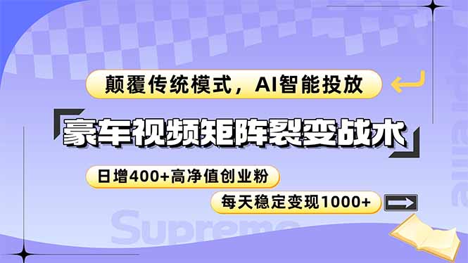 豪车视频矩阵裂变战术，颠覆传统模式，AI智能投放，日增400+高净值创业…-旺仔资源库