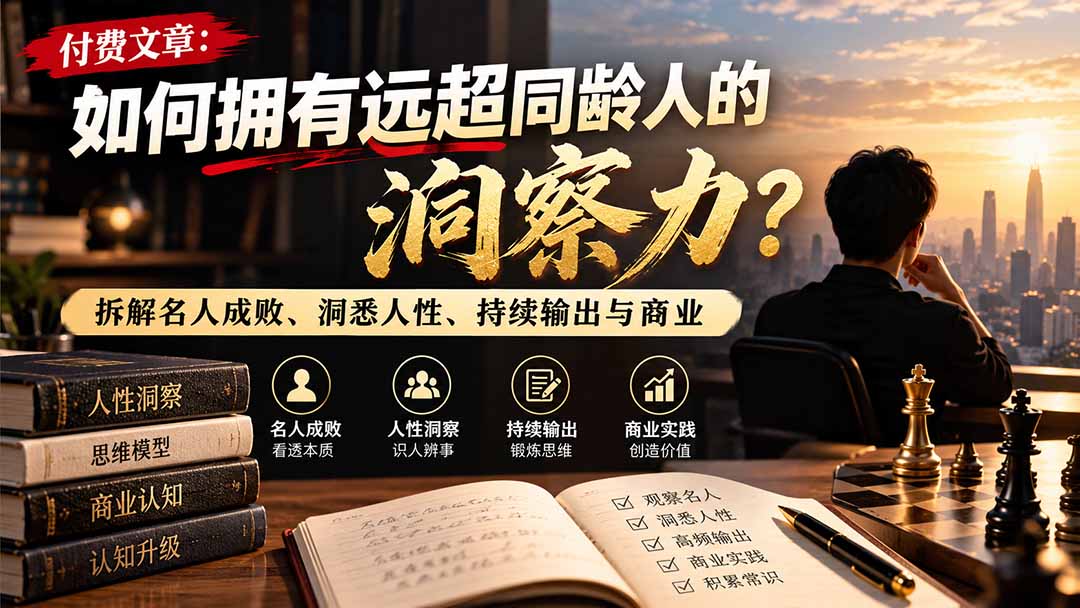 付费文章:如何拥有远超同龄人的洞察力?拆解名人成败、洞悉人性、持续输出与商业实践-旺仔资源库