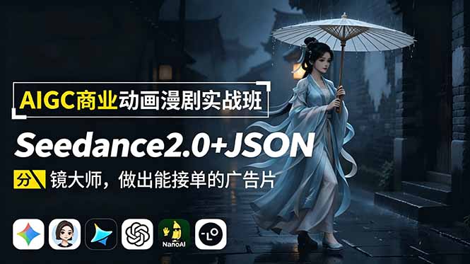 AIGC商业动画漫剧实战班：Seedance2.0+JSON分镜大师，做出能接单的广告片-旺仔资源库