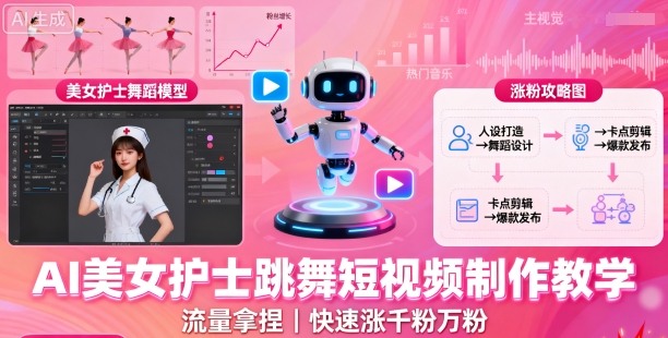 AI美女护士跳舞短视频制作教学，流量拿捏，快速涨千粉万粉【提示词+视频教程】-旺仔资源库