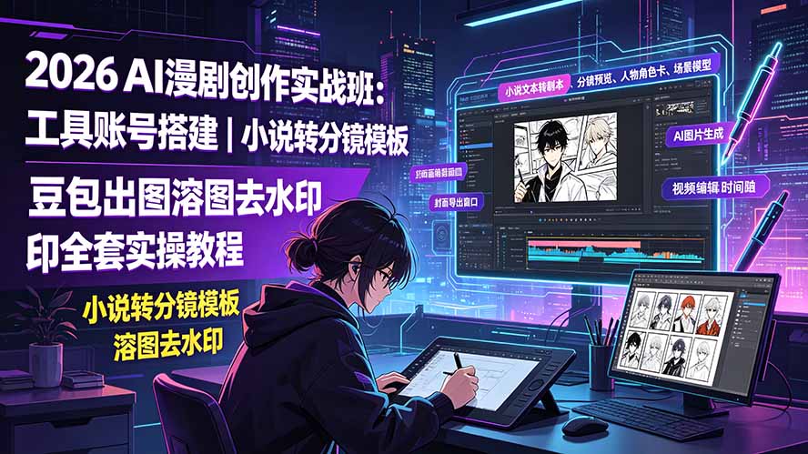 2026AI漫剧创作实战班:工具账号搭建|小说转分镜模板|豆包出图溶图去水印全套实操教程-旺仔资源库