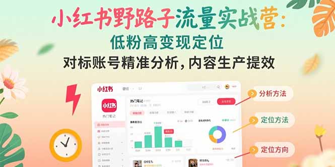 小红书野路子流量实战营：低粉高变现定位 对标账号精准分析 内容生产提效-旺仔资源库