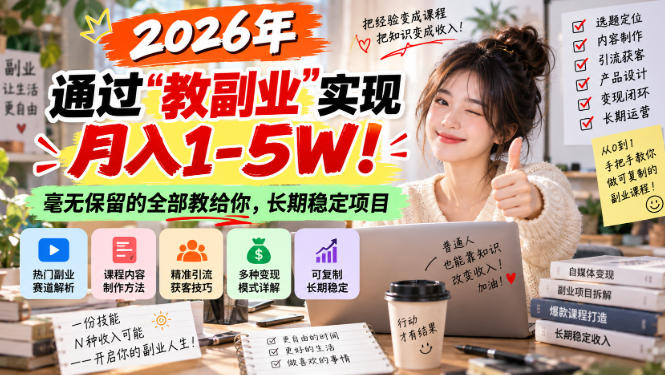 2026年通过“教副业”实现月入1-5W！毫无保留的全部教给你，长期稳定项目【揭秘】-旺仔资源库