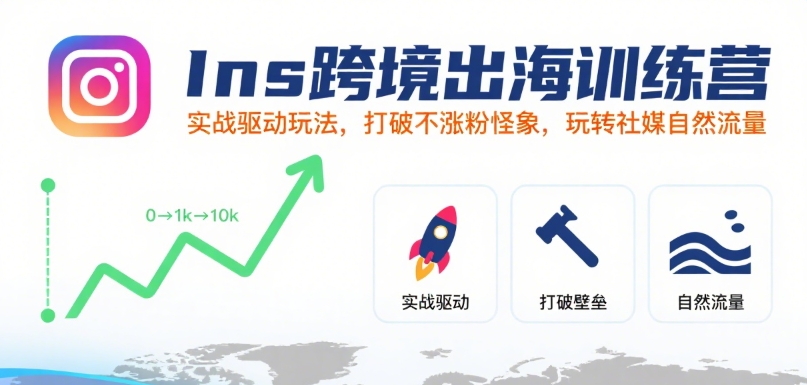 Ins跨境出海训练营，实战驱动玩法，打破不涨粉怪象，玩转社媒自然流量-旺仔资源库