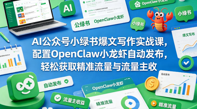 AI公众号小绿书爆文写作实战课，配置OpenClaw小龙虾自动发布，轻松获取精准流量与流量主收益-旺仔资源库