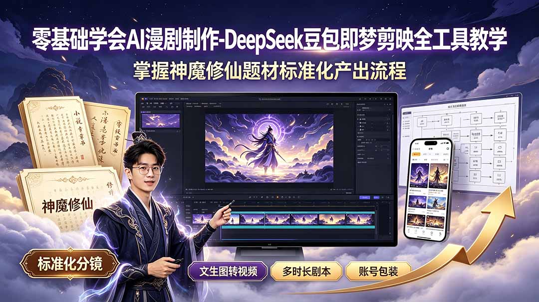 零基础学会AI漫剧制作-DeepSeek豆包即梦剪映全工具教学，掌握神魔修仙题材标准化产出流程-旺仔资源库