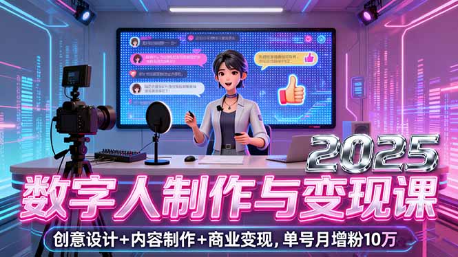 2025数字人制作与变现课，创意设计+内容制作+商业变现，单号月增粉10万+-旺仔资源库