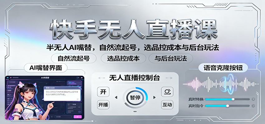 快手无人直播课:半无人AI嘴替,自然流起号,选品控成本与后台玩法-旺仔资源库
