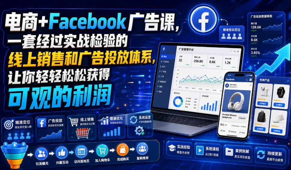 电商+Facebook广告课，一套经过实战检验的线上销售和广告投放体系，让你轻轻松松获得可观的利润【原创双语字幕】-旺仔资源库