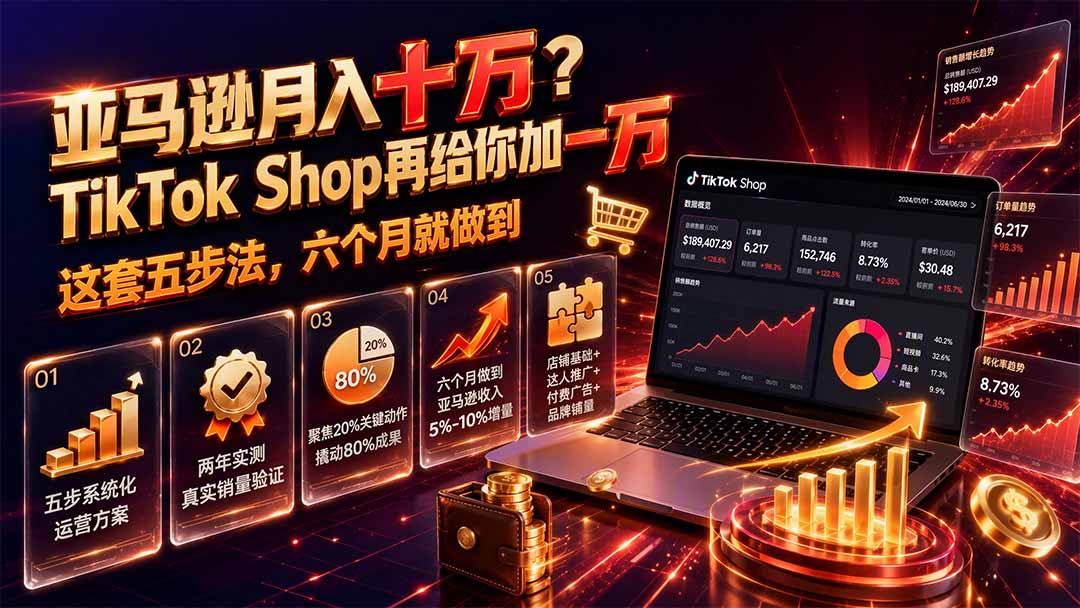 亚马逊月入十万?TikTok Shop再给你加一万——这套五步法,六个月就做到【原创双语字幕】-旺仔资源库