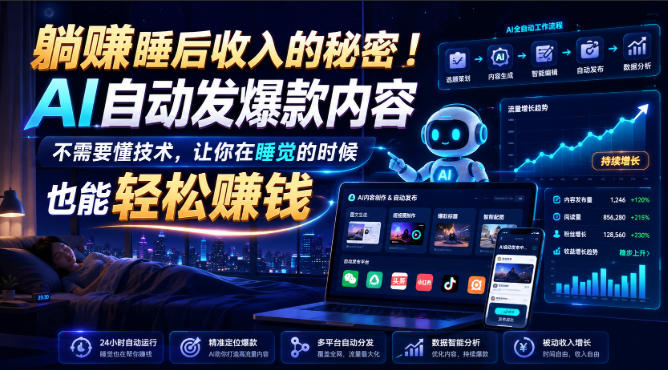 躺賺睡后收入的秘密!AI自动发爆款内容,不需要懂技术,让你在睡觉的时候也能轻松賺钱【原创双语字幕】-旺仔资源库