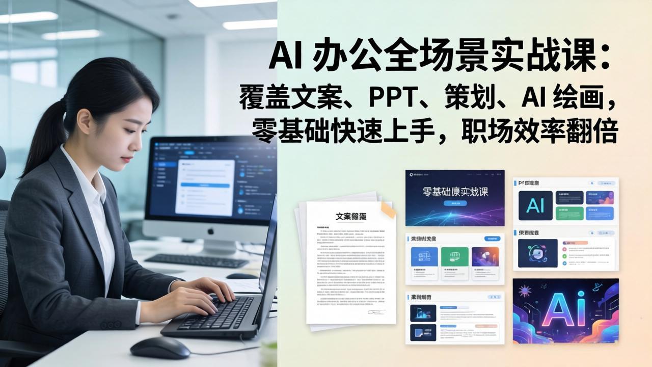 AI 办公全场景实战课:覆盖文案、PPT、策划、AI 绘画,零基础快速上手,职场效率翻倍-旺仔资源库