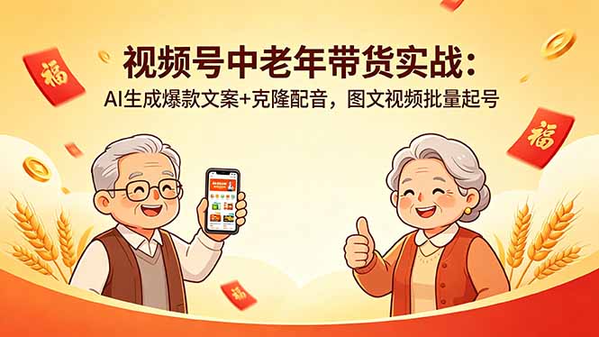 视频号中老年带货实战：AI生成爆款文案+克隆配音，图文视频批量起号-旺仔资源库