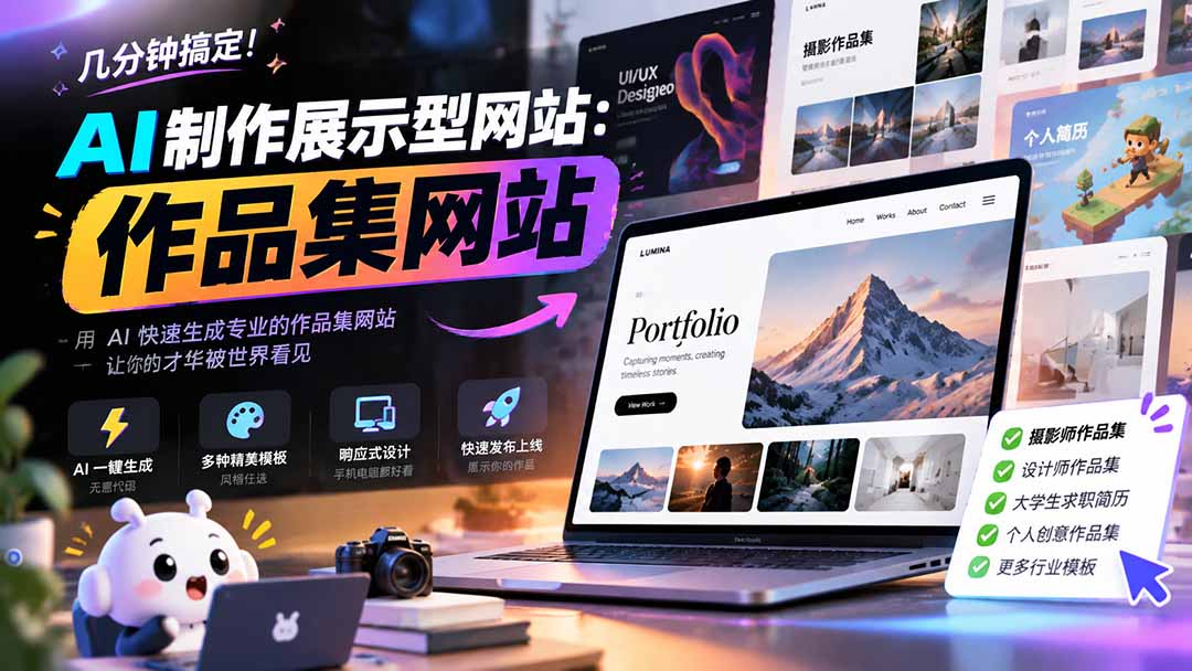 几分钟搞定,AI制作展示型网站制作:作品集网站,用AI快速生成专业的作品集网站,接单变现!-旺仔资源库