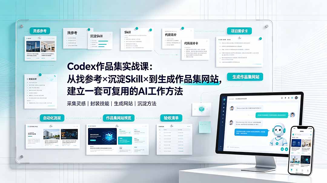 Codex作品集实战课:从找参考×沉淀Skill×到生成作品集网站,建立一套可复用的AI工作方法-旺仔资源库