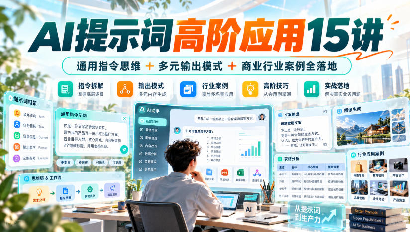 AI提示词高阶应用15讲｜通用指令思维+多元输出模式+商业行业案例全落地-旺仔资源库