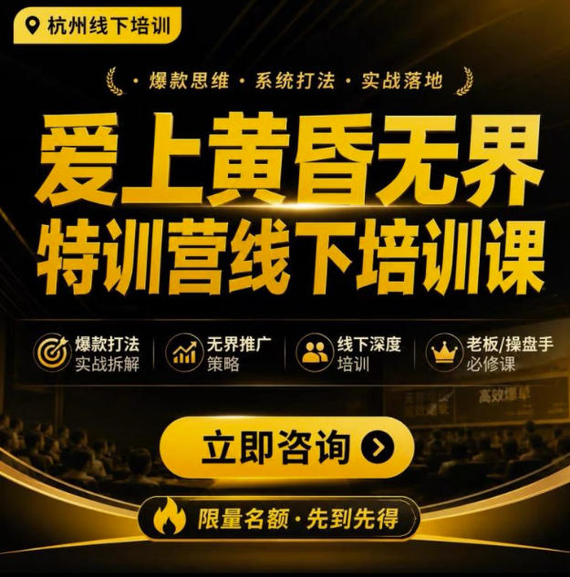 爱上黄昏无界特训营AI推广实战7月27-30杭州线下课,AI落地淘宝最完整的课程,学天猫淘宝的老板必看-旺仔资源库