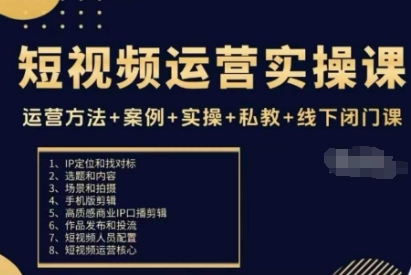 短视频运营实操课，运营方法+案例+实操+私教+线下闭门课-旺仔资源库