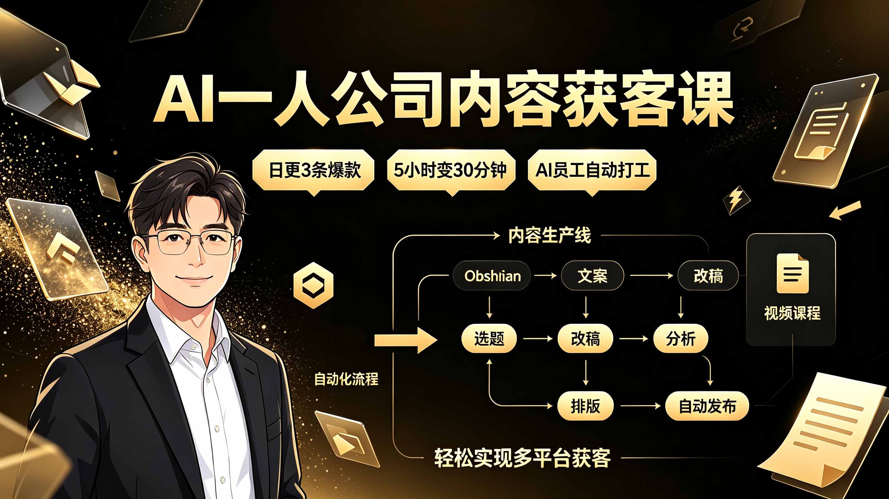 AI一人公司内容获客课:日更3条爆款×5小时变30分钟×AI员工自动打工,轻松实现多平台获客-旺仔资源库