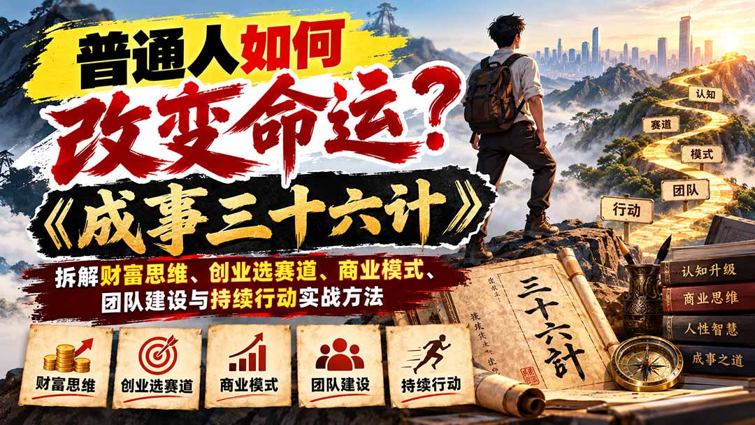 普通人如何改变命运？《成事三十六计》拆解财富思维、创业选赛道、商业模式、团队建设与持续行动实战方法-旺仔资源库